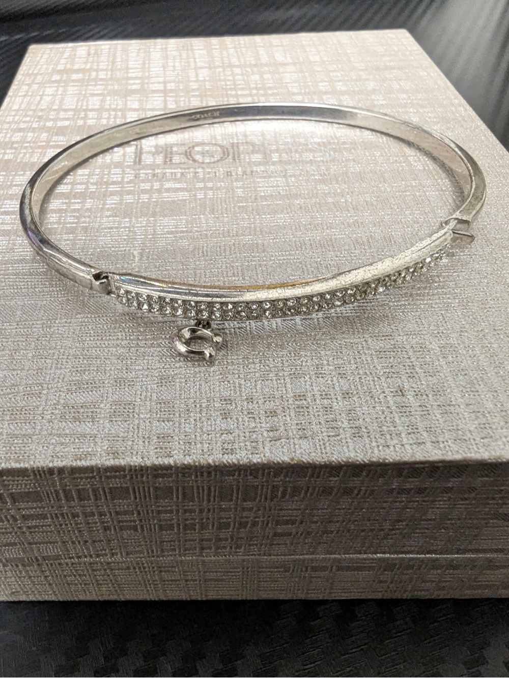 Coach Crystal Pavé Silver-Tone Bangle Bracelet with Charm